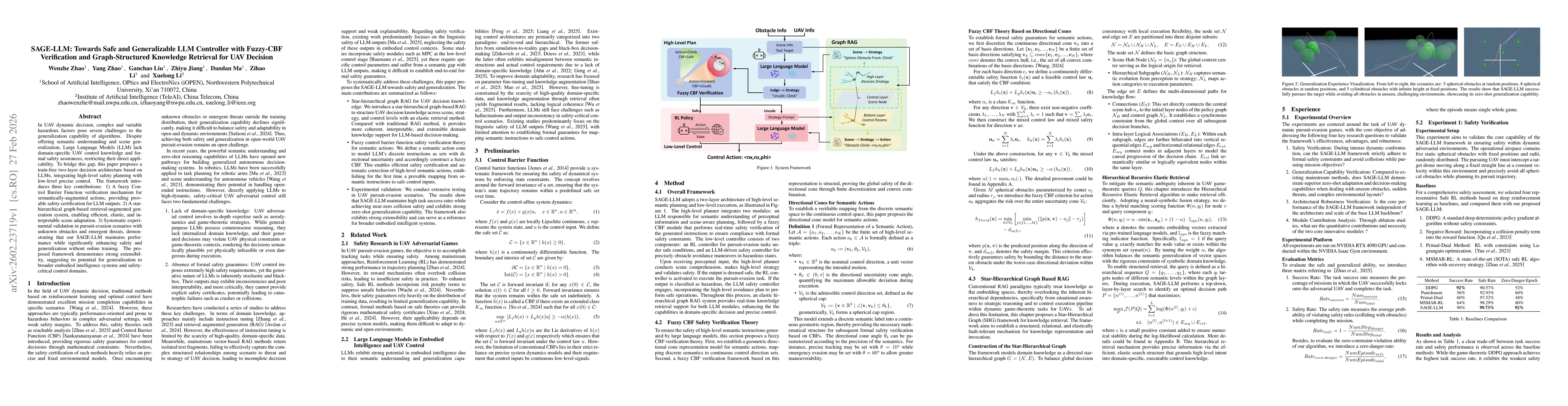 Thumbnail for SAGE-LLM: Towards Safe and Generalizable LLM Controller with Fuzzy-CBF Verification and Graph-Structured Knowledge Retrieval for UAV Decision
