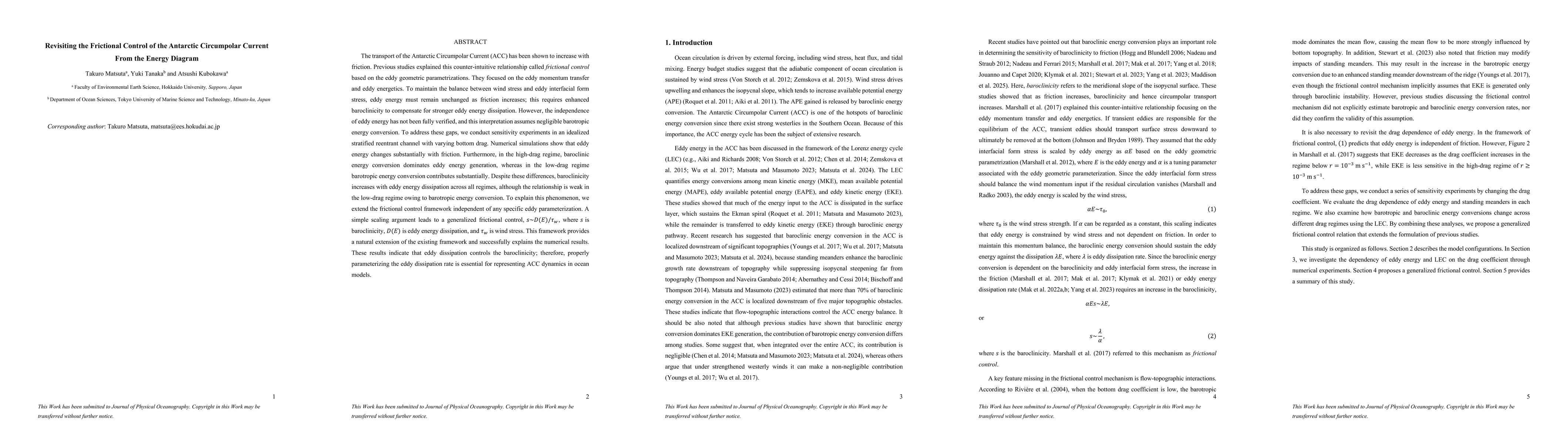 Thumbnail for Revisiting the Frictional Control of the Antarctic Circumpolar Current From the Energy Diagram
