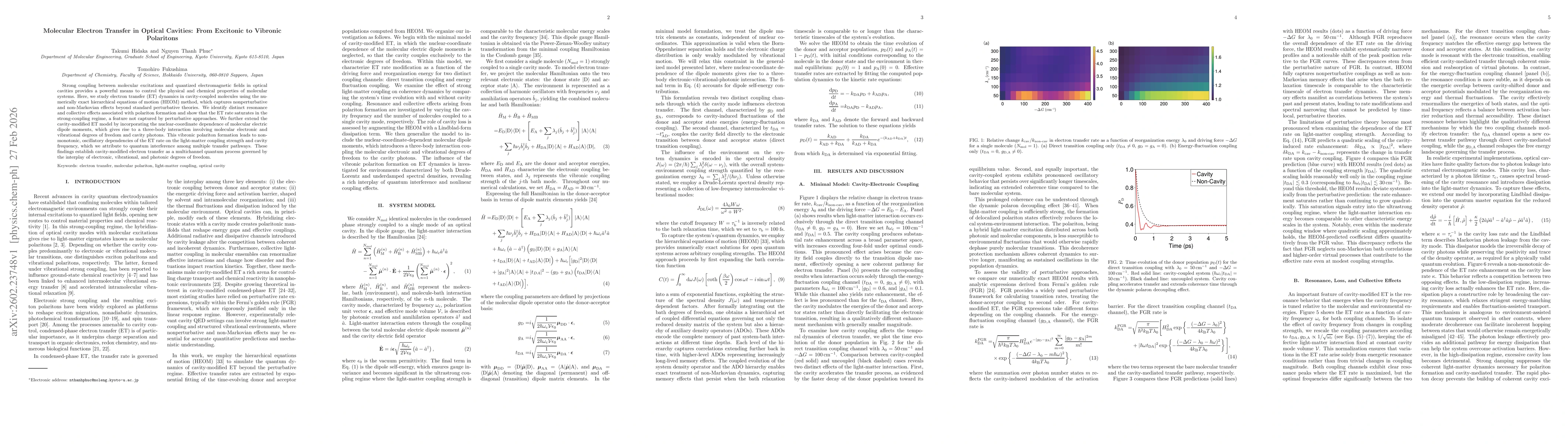 Thumbnail for Molecular Electron Transfer in Optical Cavities: From Excitonic to Vibronic Polaritons