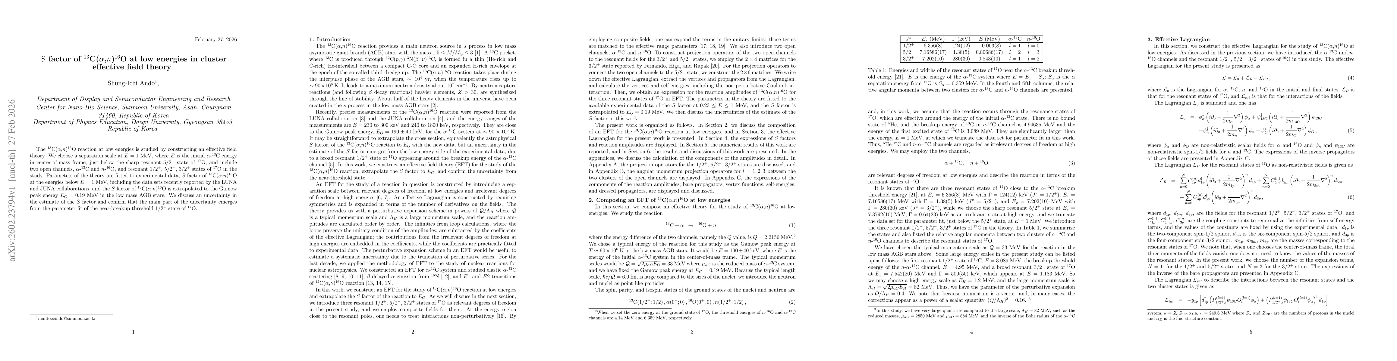 Thumbnail for $S$ factor of $^{13}$C($α$,$n$)$^{16}$O at low energies in cluster effective field theory
