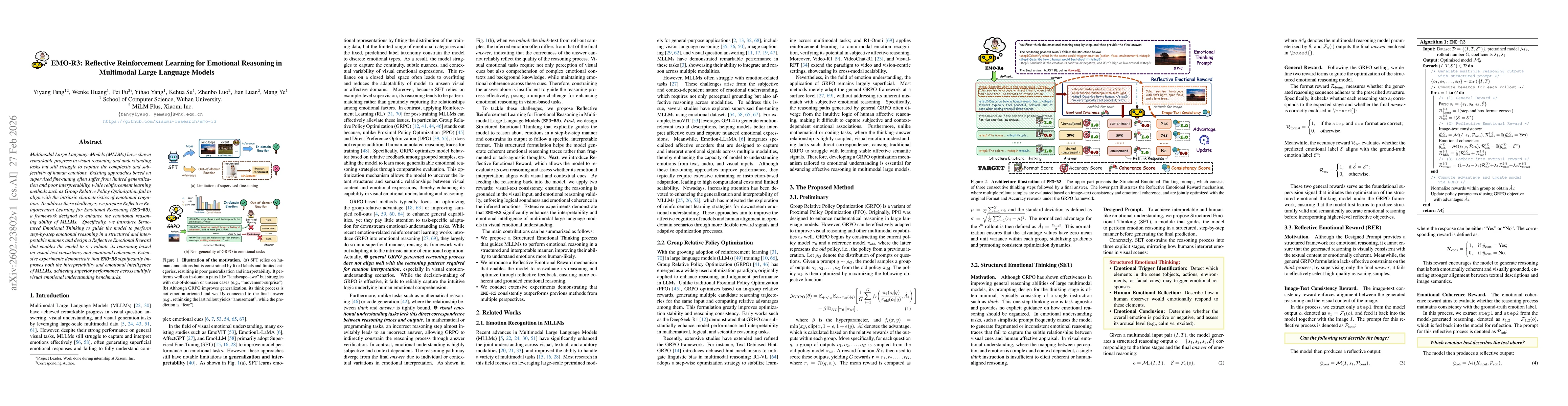 Thumbnail for EMO-R3: Reflective Reinforcement Learning for Emotional Reasoning in Multimodal Large Language Models