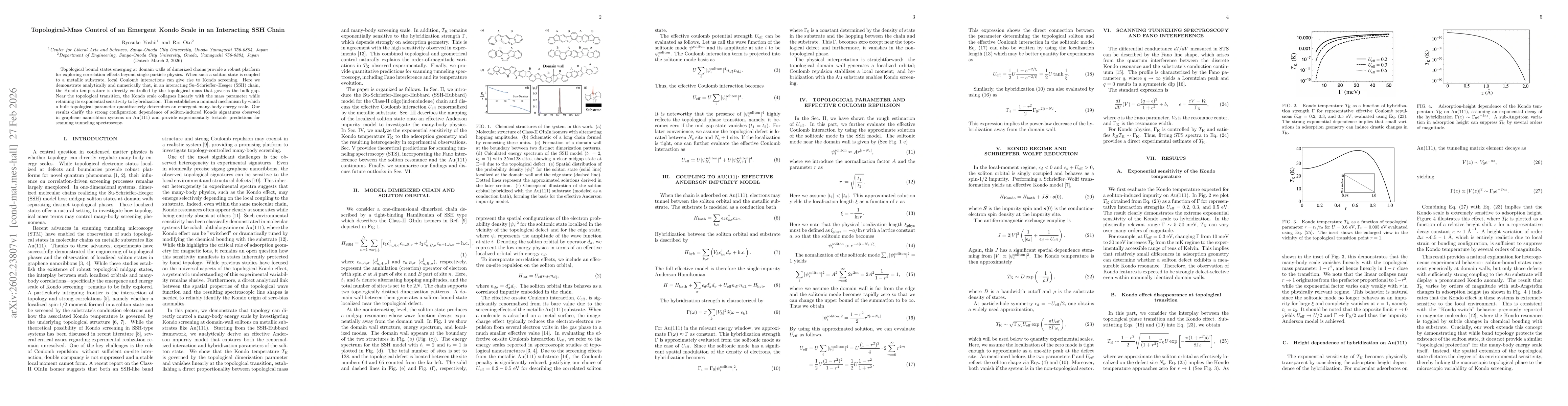 Thumbnail for Topological-Mass Control of an Emergent Kondo Scale in an Interacting SSH Chain