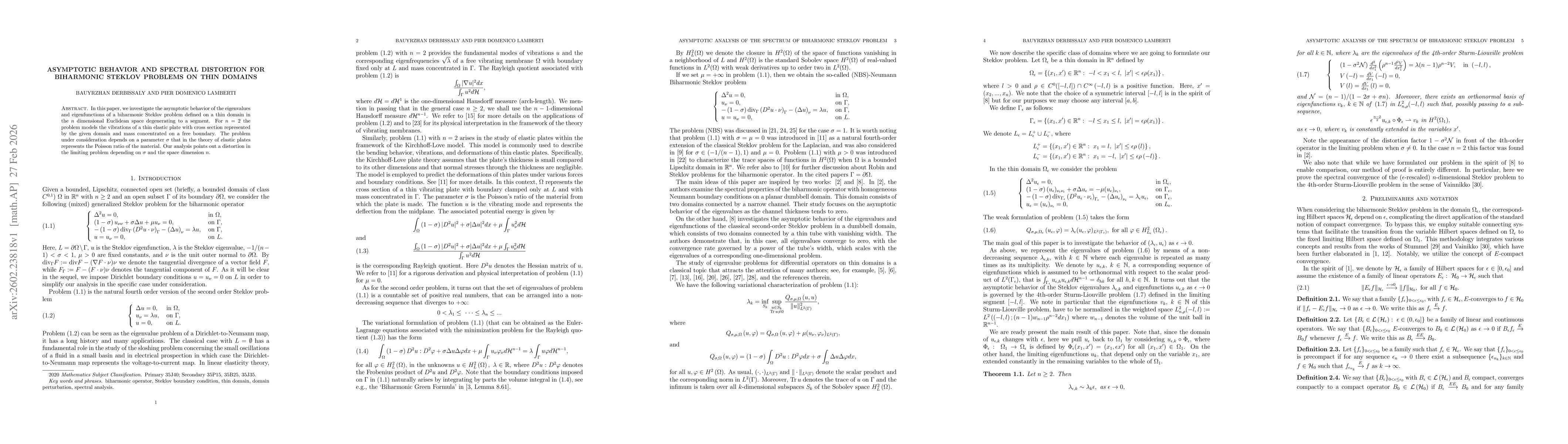 Thumbnail for Asymptotic behavior and spectral distortion for biharmonic Steklov problems on thin domains