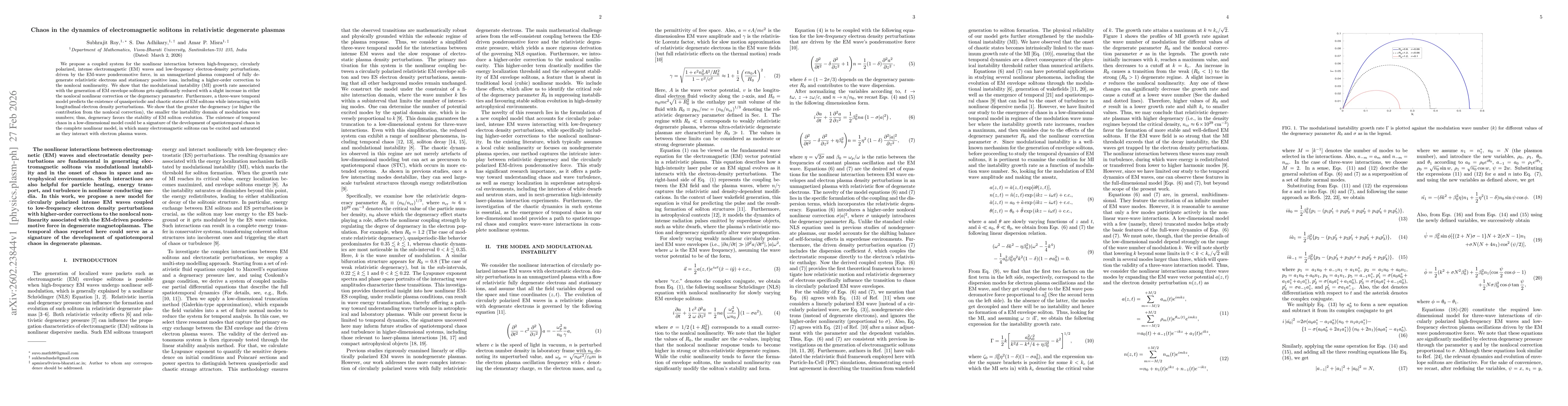 Thumbnail for Chaos in the dynamics of electromagnetic solitons in relativistic degenerate plasmas