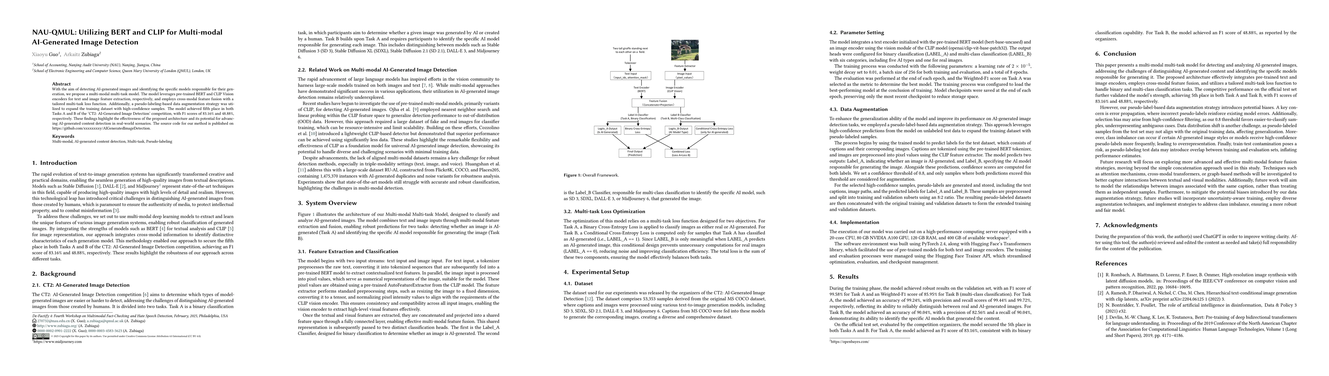 Thumbnail for NAU-QMUL: Utilizing BERT and CLIP for Multi-modal AI-Generated Image Detection