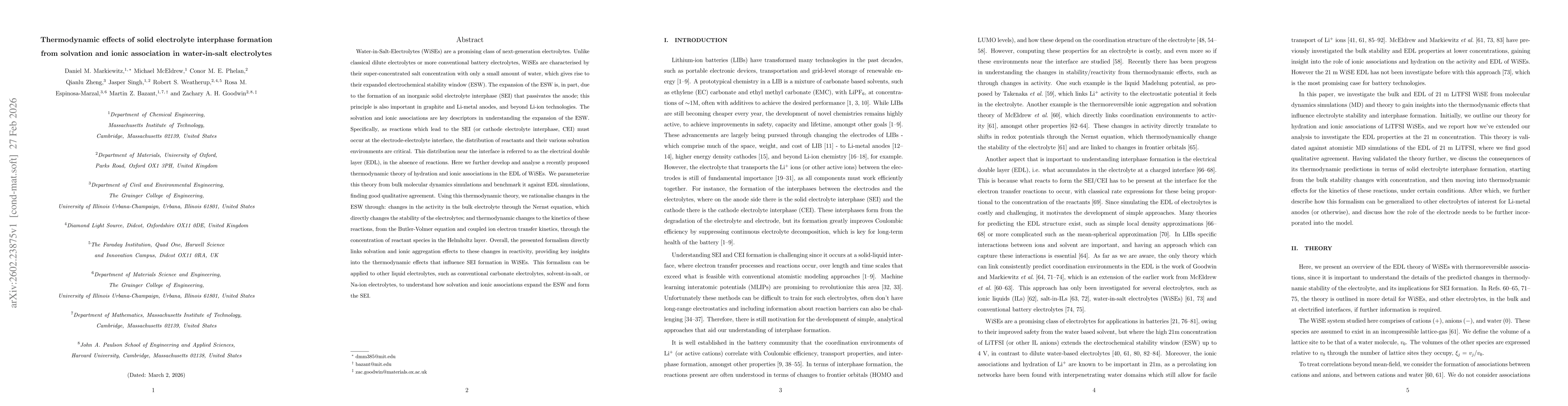 Thumbnail for Thermodynamic effects of solid electrolyte interphase formation from solvation and ionic association in water-in-salt electrolytes