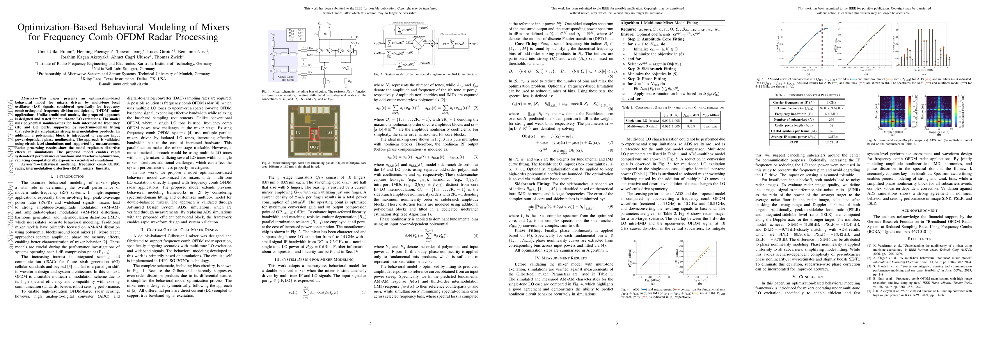 Thumbnail for Optimization-Based Behavioral Modeling of Mixers for Frequency Comb OFDM Radar Processing