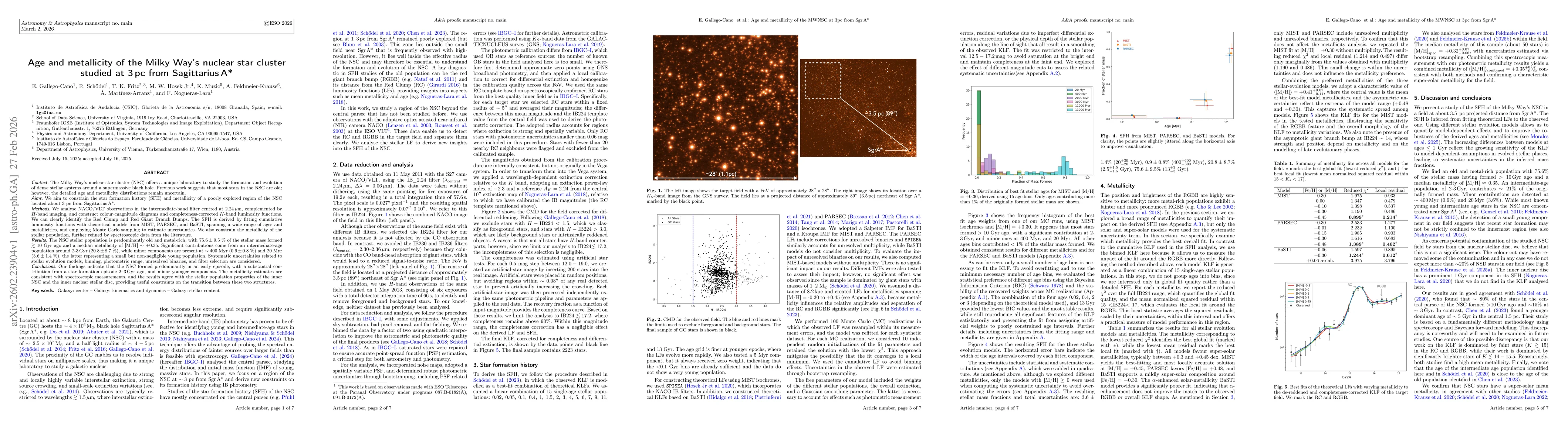 Thumbnail for Age and metallicity of the Milky Way's nuclear star cluster studied at 3 pc from Sagittarius A*