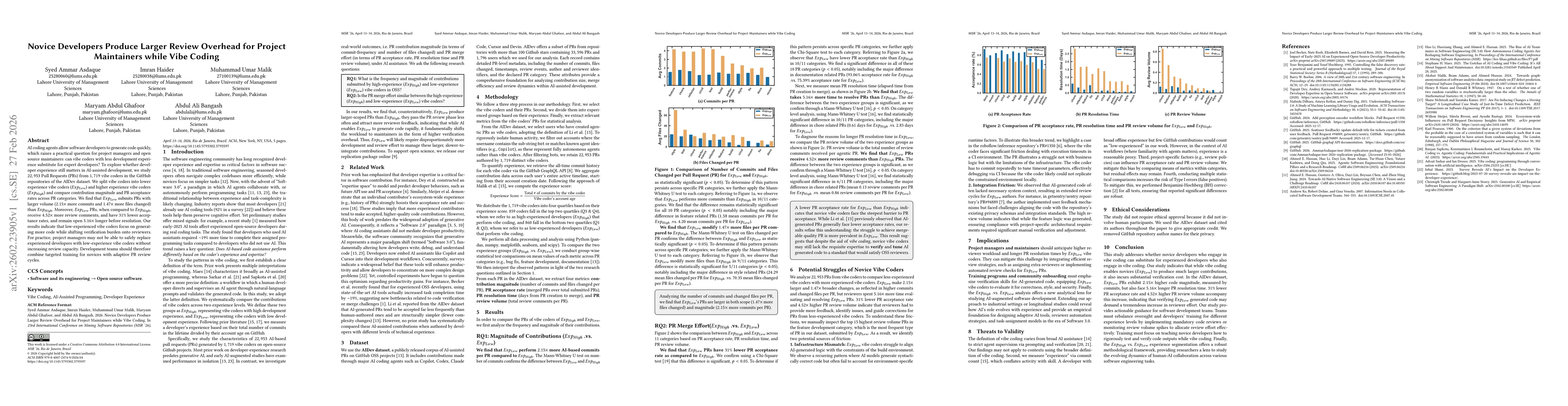 Thumbnail for Novice Developers Produce Larger Review Overhead for Project Maintainers while Vibe Coding