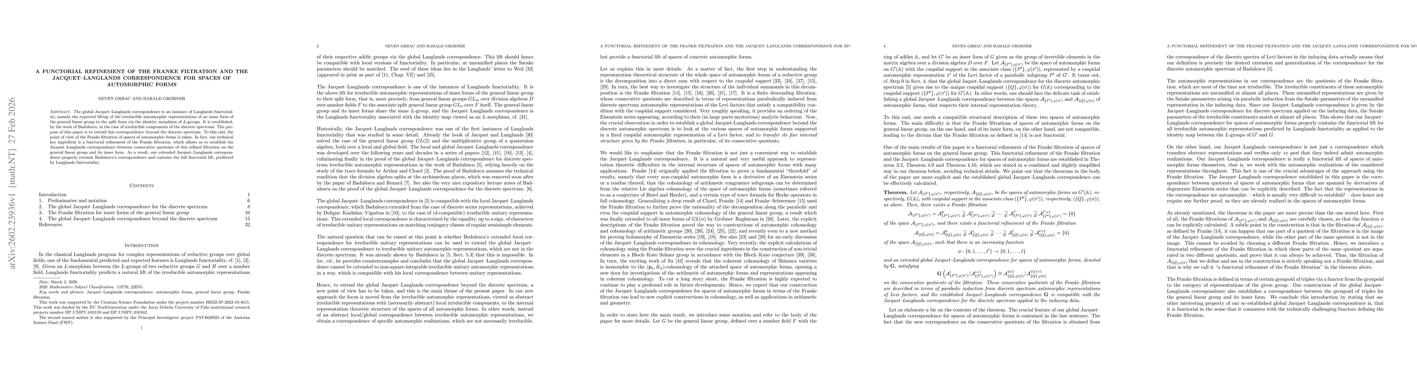 Thumbnail for A Functorial Refinement of the Franke Filtration and the Jacquet--Langlands Correspondence for Spaces of Automorphic Forms
