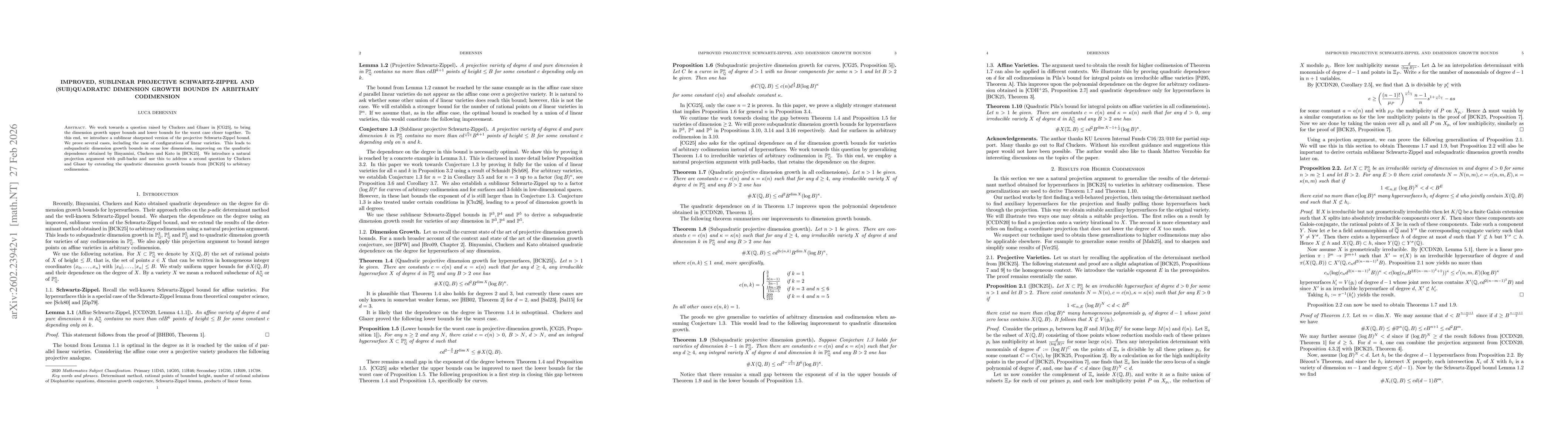 Thumbnail for Improved, sublinear projective Schwartz-Zippel and (sub)quadratic dimension growth bounds in arbitrary codimension