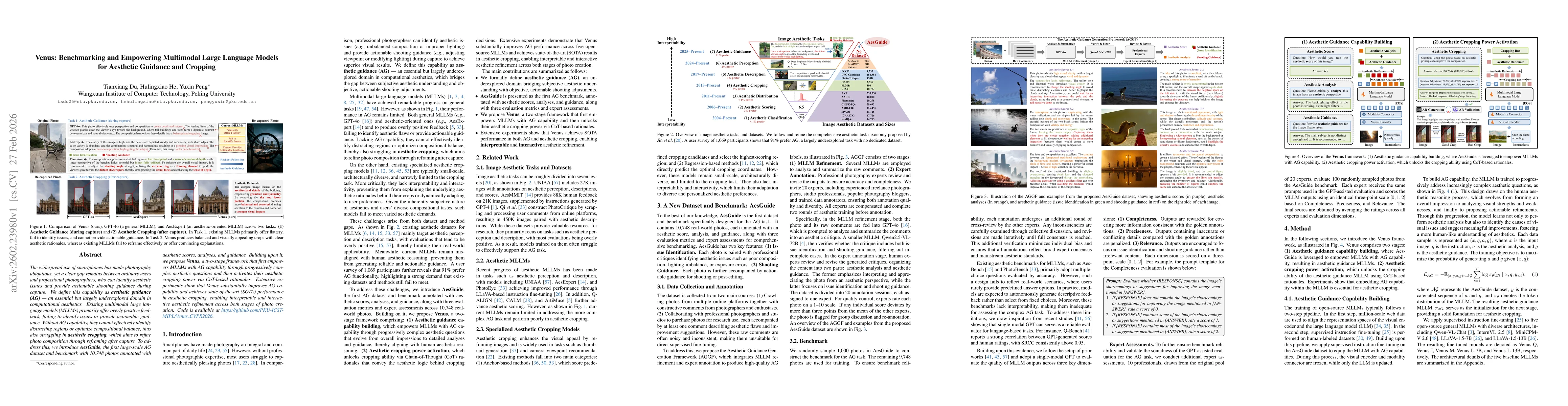 Thumbnail for Venus: Benchmarking and Empowering Multimodal Large Language Models for Aesthetic Guidance and Cropping