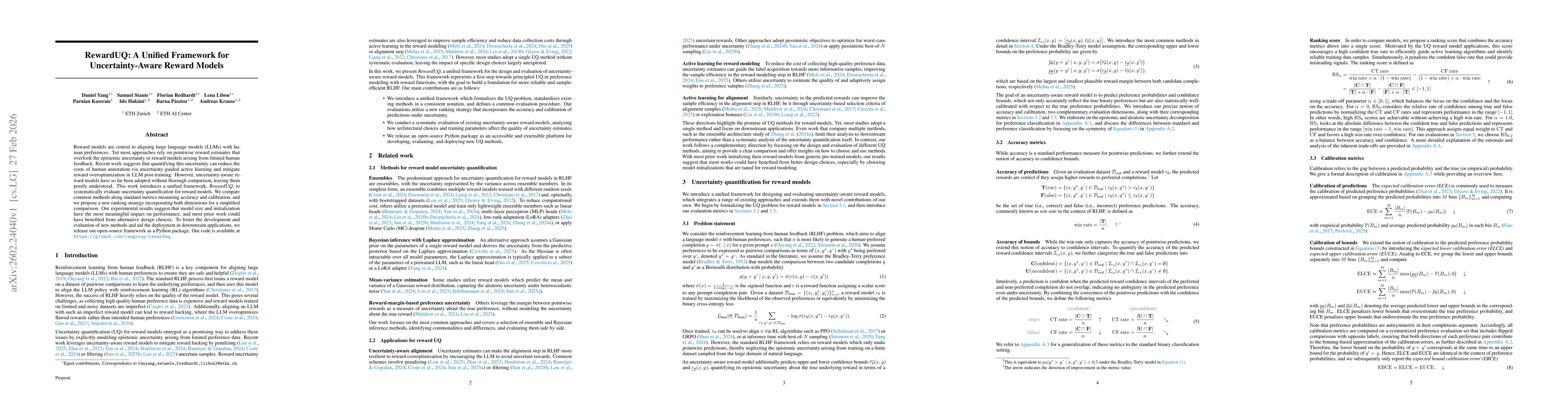 Thumbnail for RewardUQ: A Unified Framework for Uncertainty-Aware Reward Models