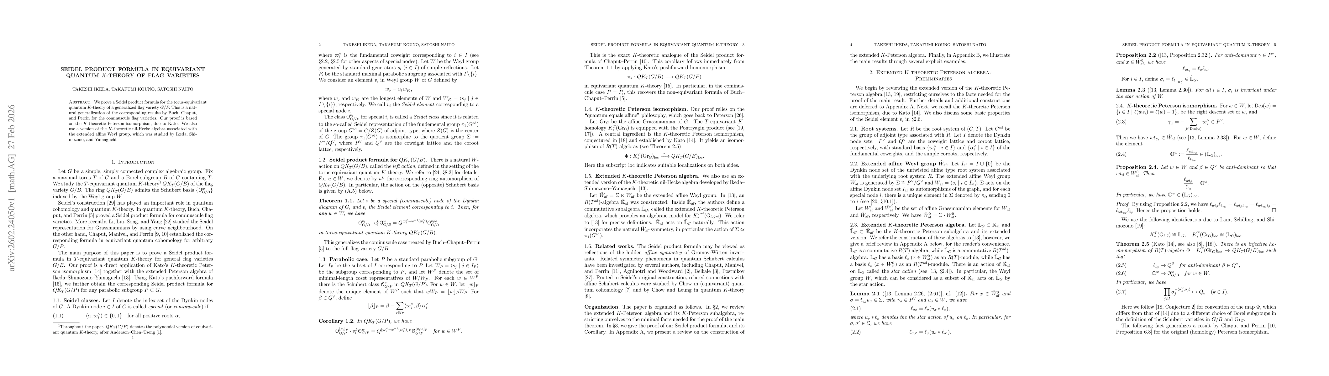 Thumbnail for Seidel product formula in equivariant quantum $K$-theory of flag varieties