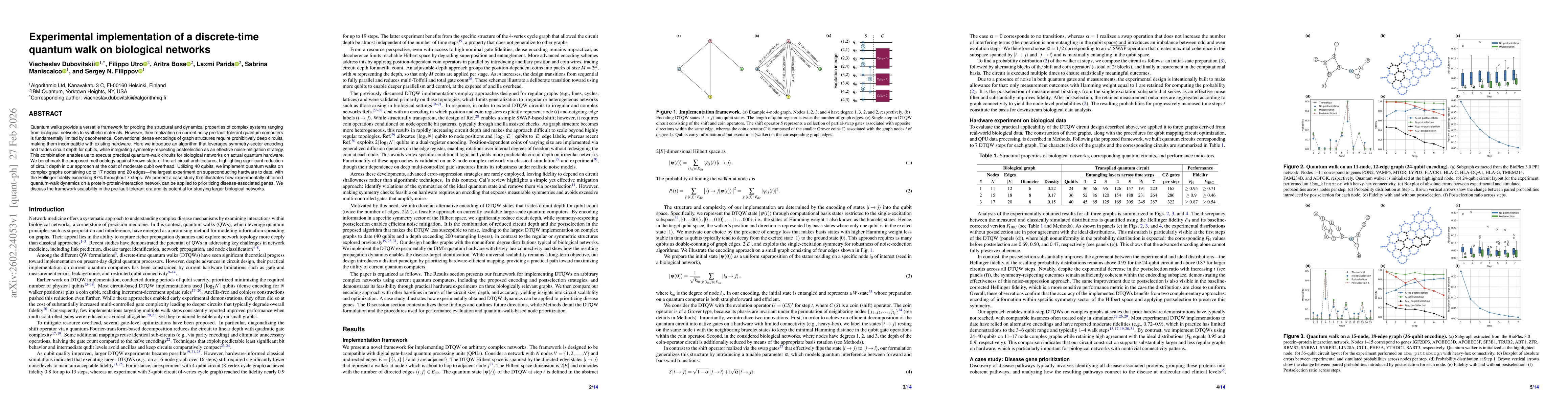Thumbnail for Experimental implementation of a discrete-time quantum walk on biological networks