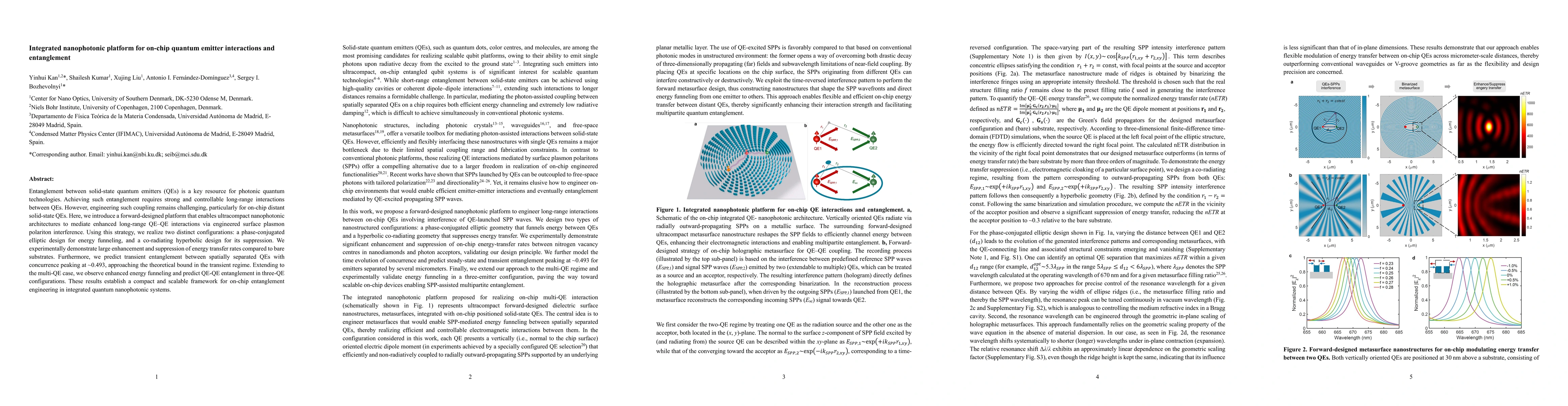Thumbnail for Integrated nanophotonic platform for on-chip quantum emitter interactions and entanglement