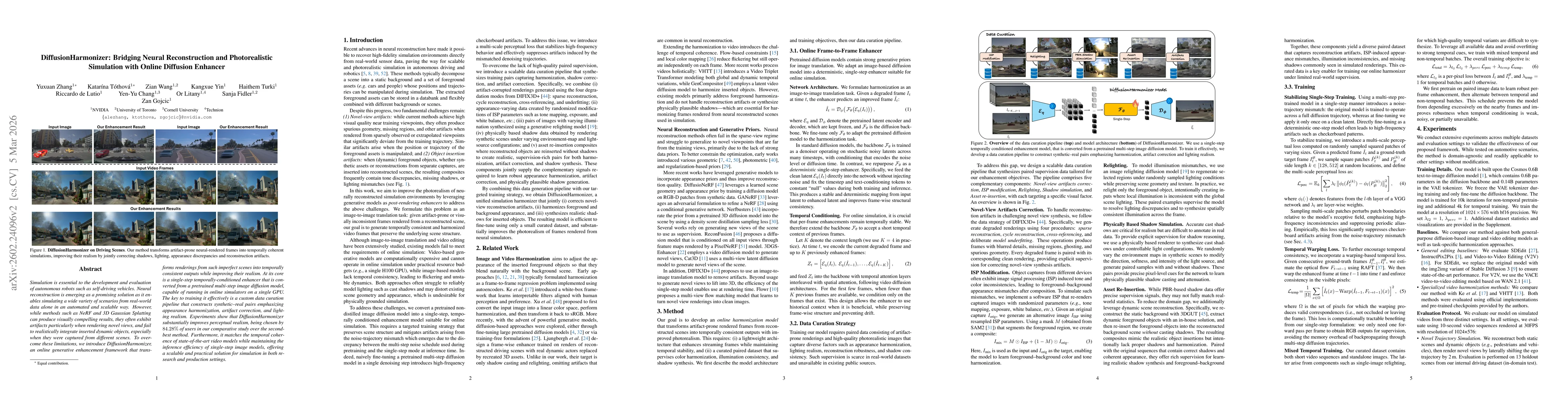 Thumbnail for DiffusionHarmonizer: Bridging Neural Reconstruction and Photorealistic Simulation with Online Diffusion Enhancer