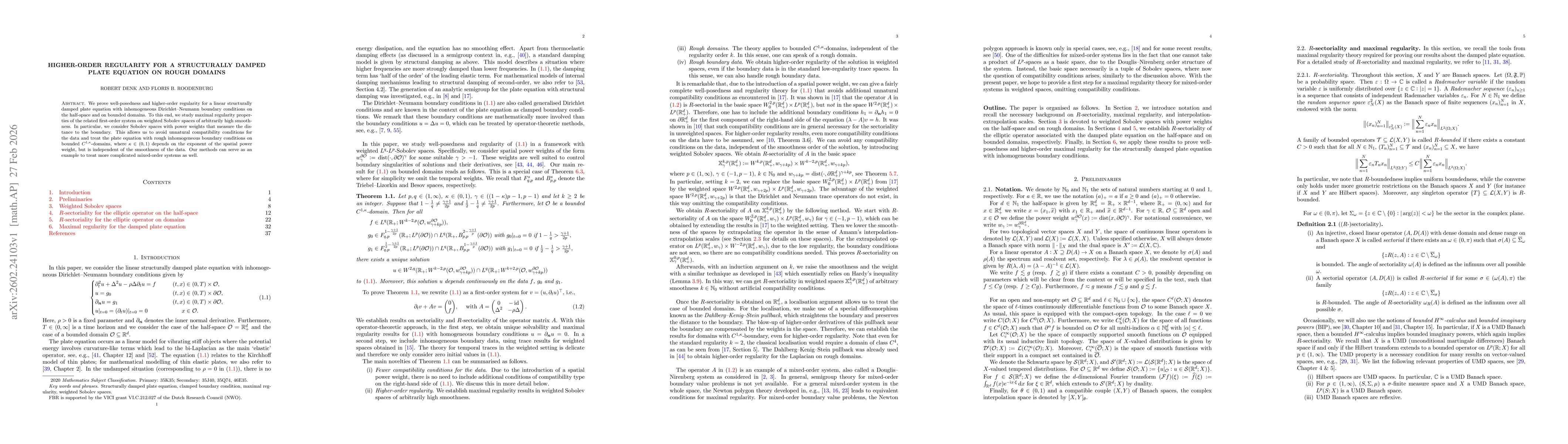 Thumbnail for Higher-order regularity for a structurally damped plate equation on rough domains