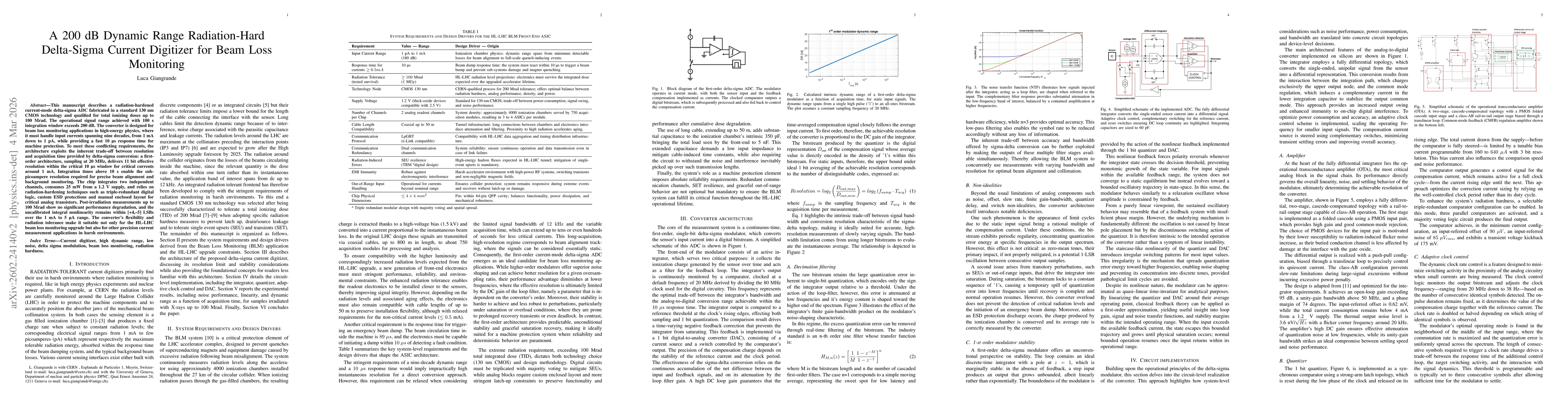 Thumbnail for A 200 dB Dynamic Range Radiation-Hard Delta-Sigma Current Digitizer for Beam Loss Monitoring