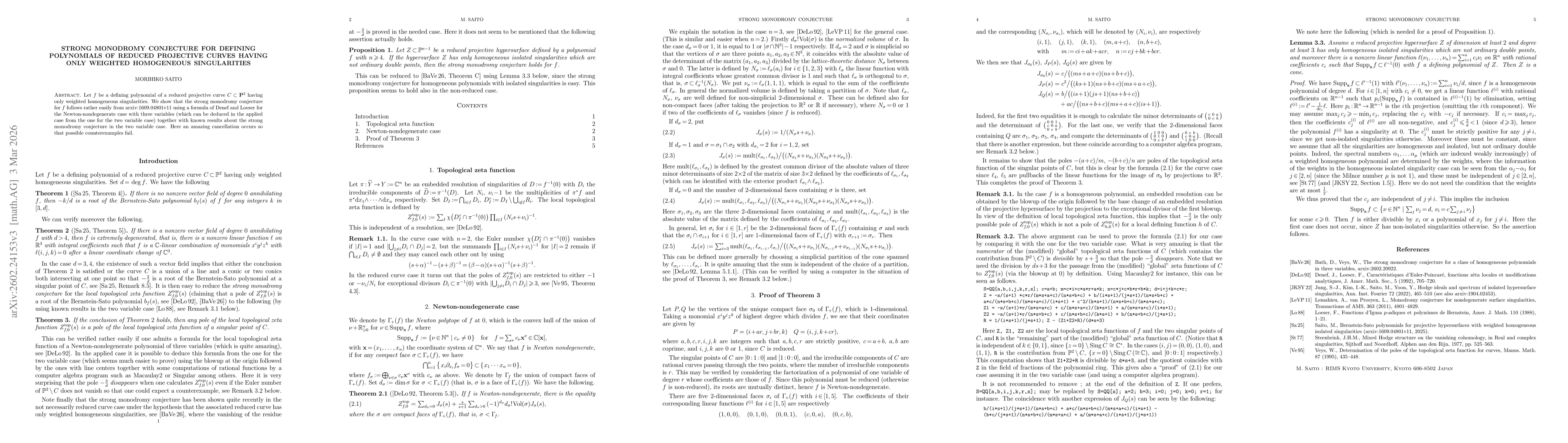 Thumbnail for Strong monodromy conjecture for defining polynomials of reduced projective curves having only weighted homogeneous singularities