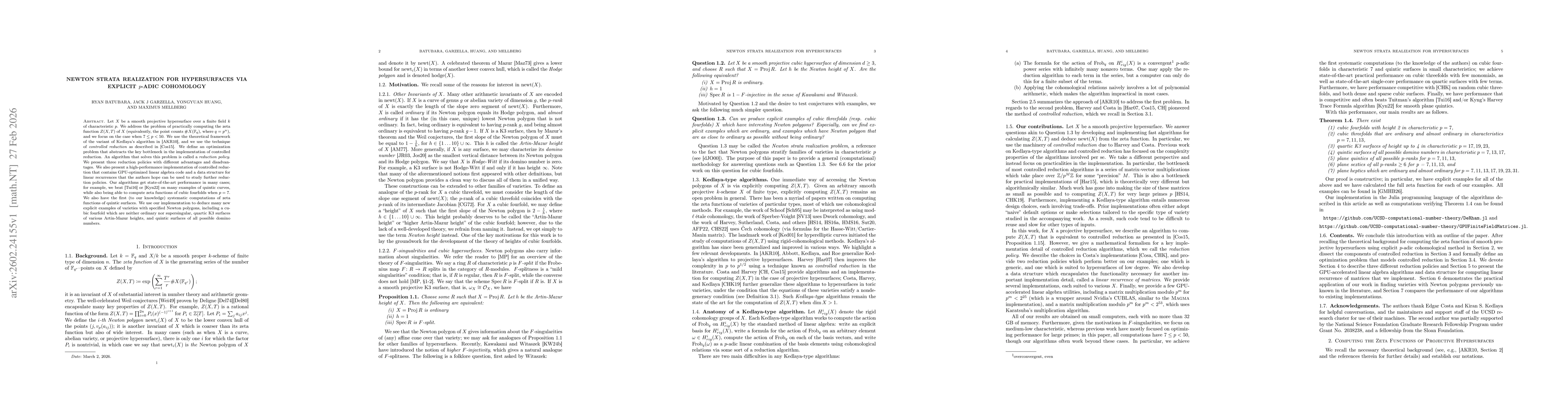 Thumbnail for Newton strata realization for hypersurfaces via explicit p-adic cohomology