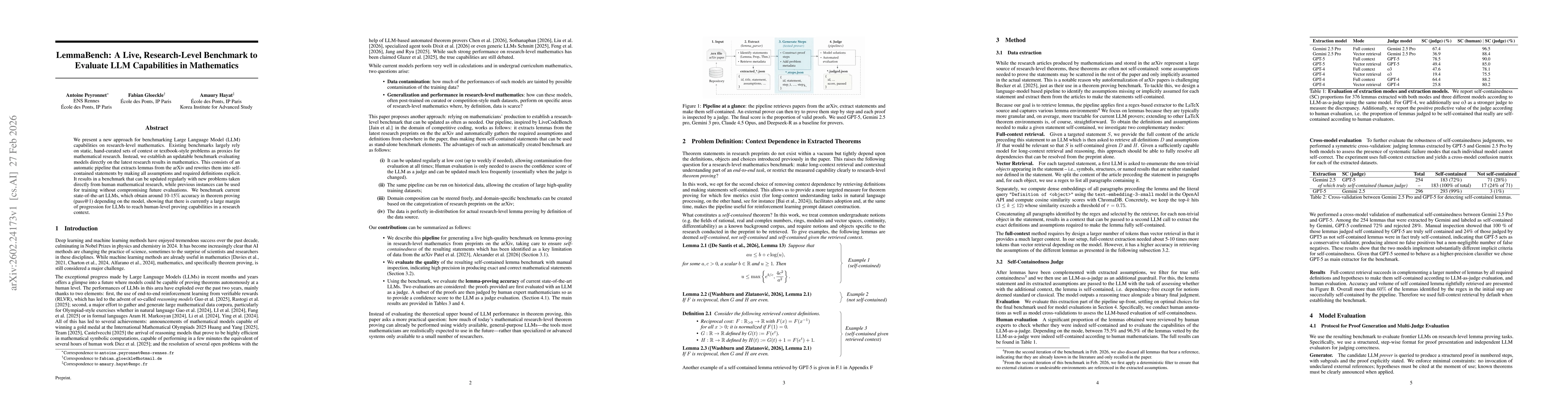 Thumbnail for LemmaBench: A Live, Research-Level Benchmark to Evaluate LLM Capabilities in Mathematics
