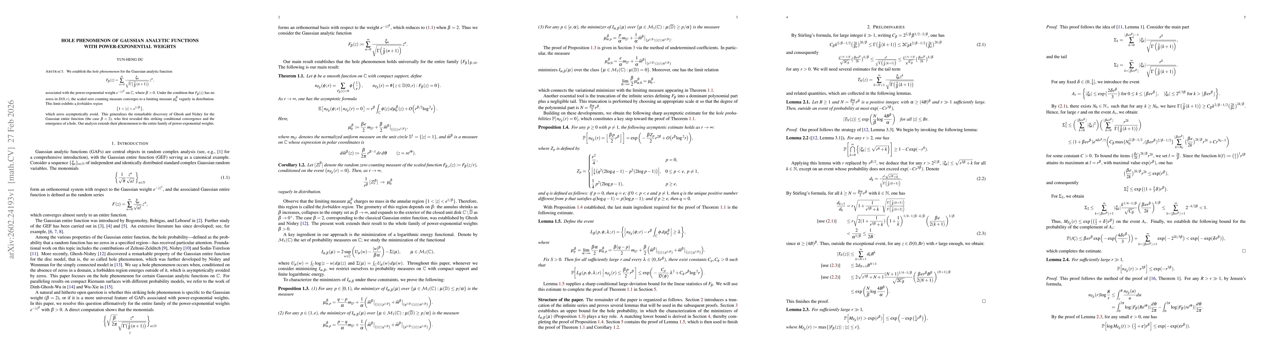 Thumbnail for Hole Phenomenon of Gaussian Analytic Functions with Power-exponential Weights