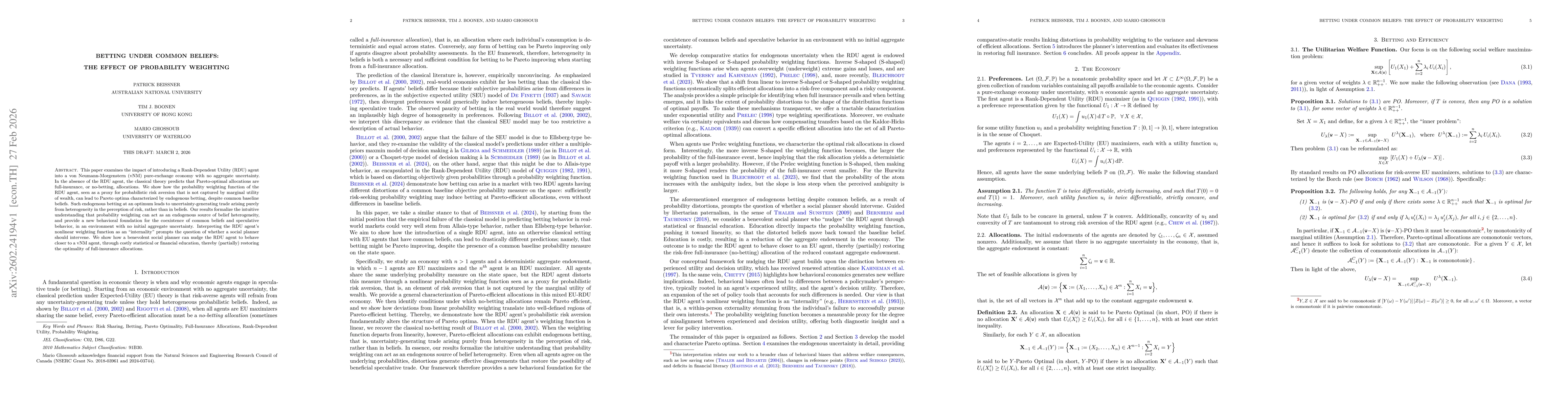 Thumbnail for Betting under Common Beliefs: The Effect of Probability Weighting