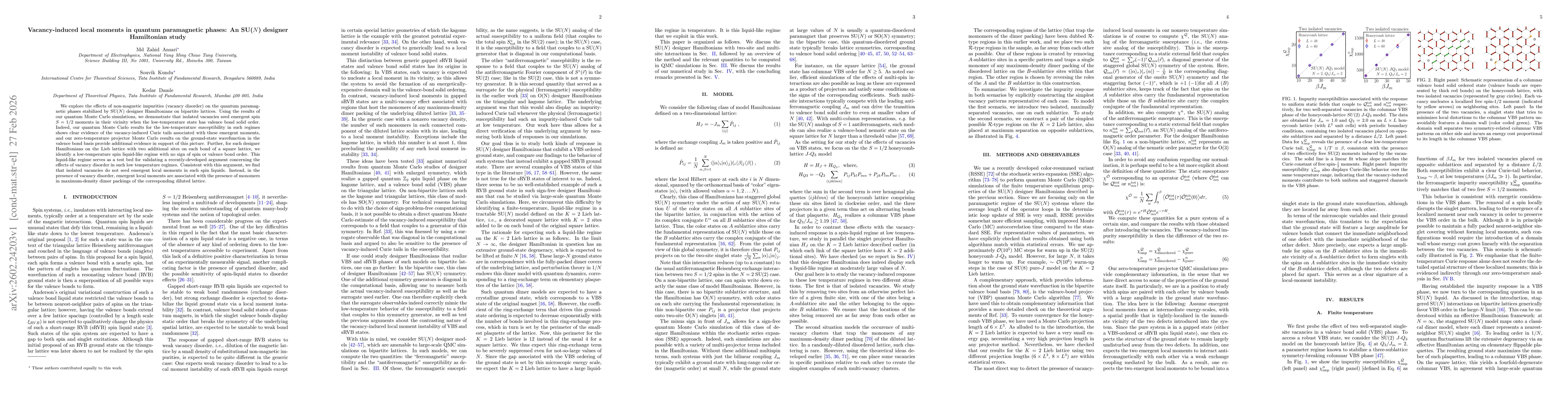 Thumbnail for Vacancy-induced local moments in quantum paramagnetic phases: An SU($N$) designer Hamiltonian study