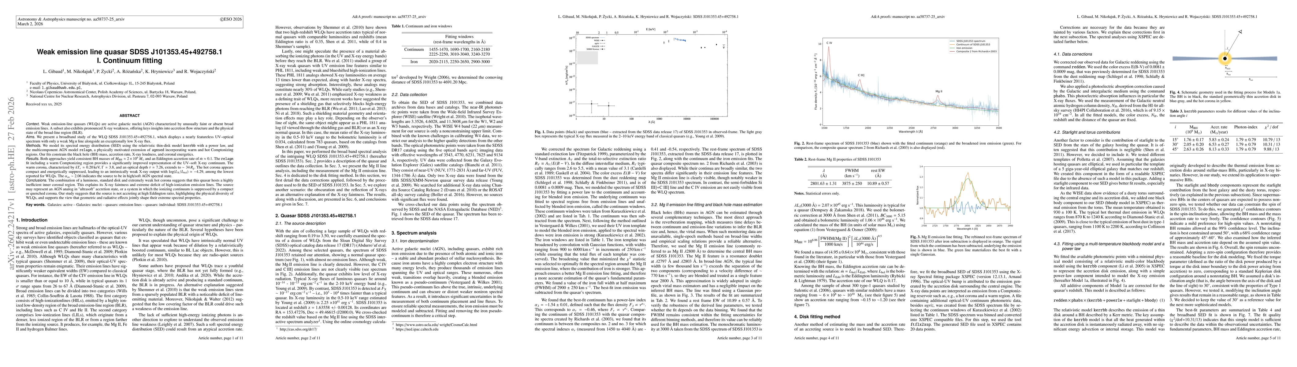 Thumbnail for Weak emission line quasar SDSS J101353.45+492758.1 I. Continuum fitting