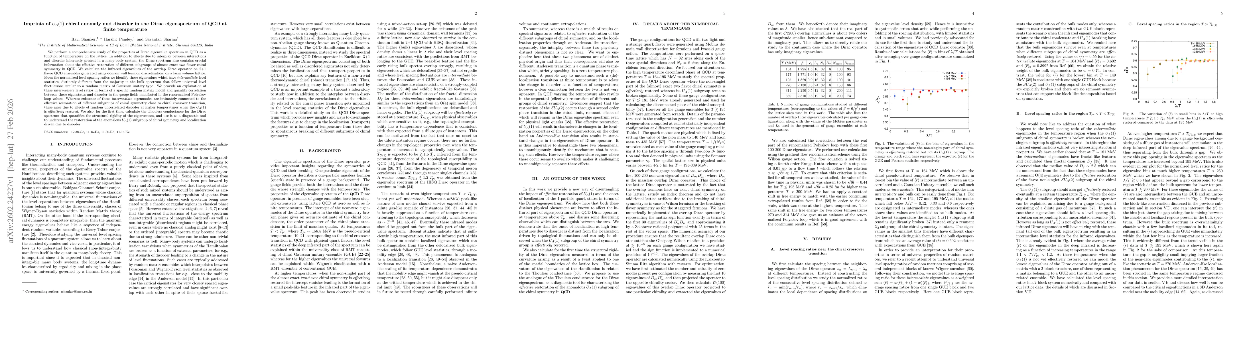 Thumbnail for Imprints of $U_A(1)$ chiral anomaly and disorder in the Dirac eigenspectrum of QCD at finite temperature