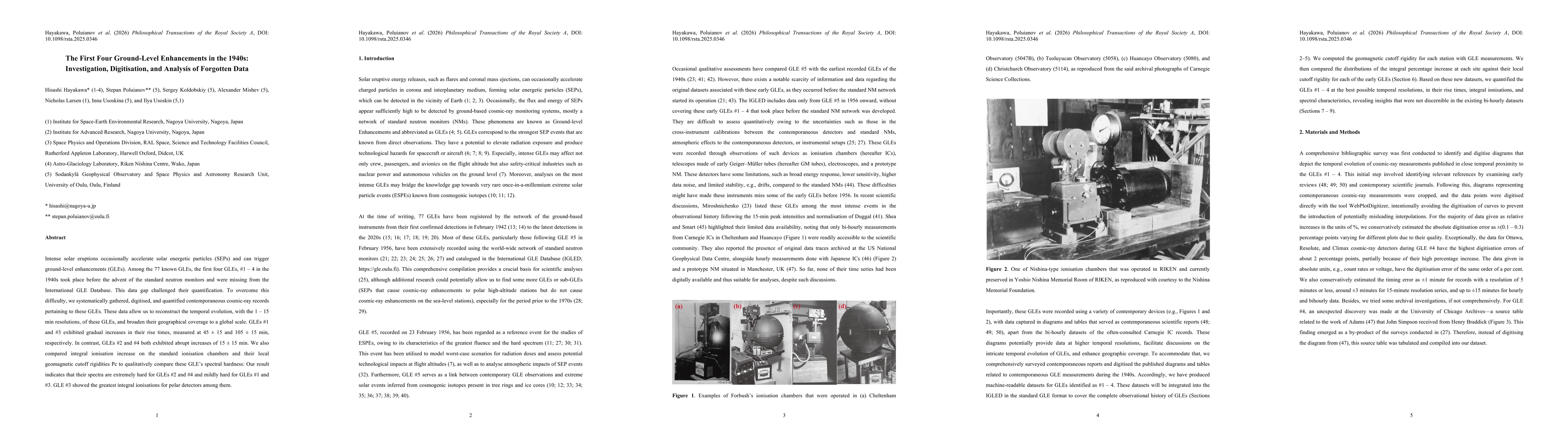 Thumbnail for The First Four Ground-Level Enhancements in the 1940s: Investigation, Digitisation, and Analysis of Forgotten Data