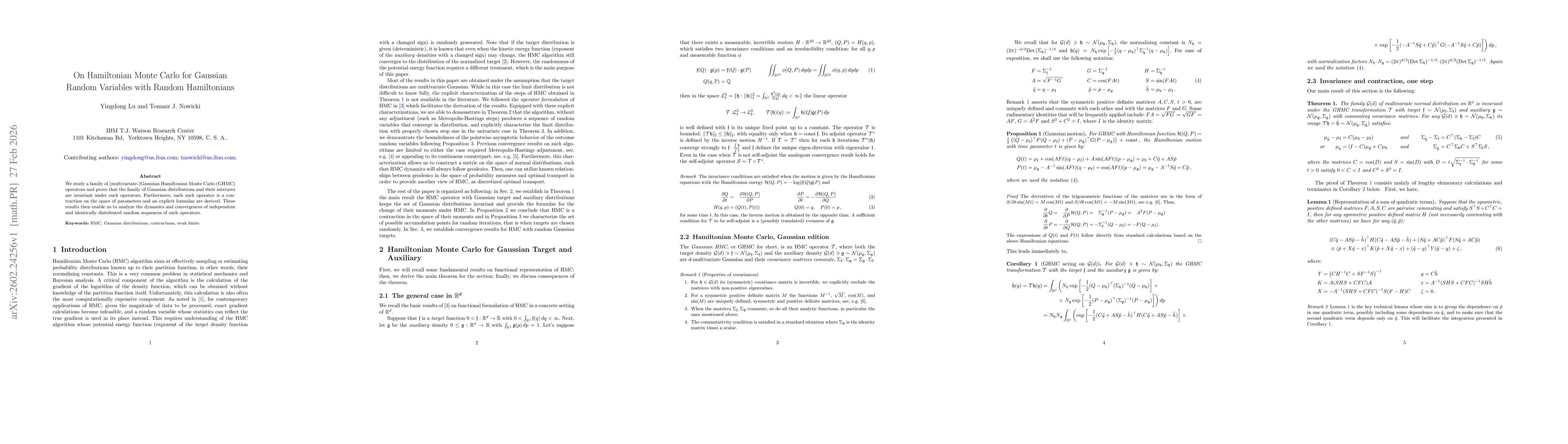 Thumbnail for On Hamiltonian Monte Carlo for Gaussian Random Variables with Random Hamiltonians