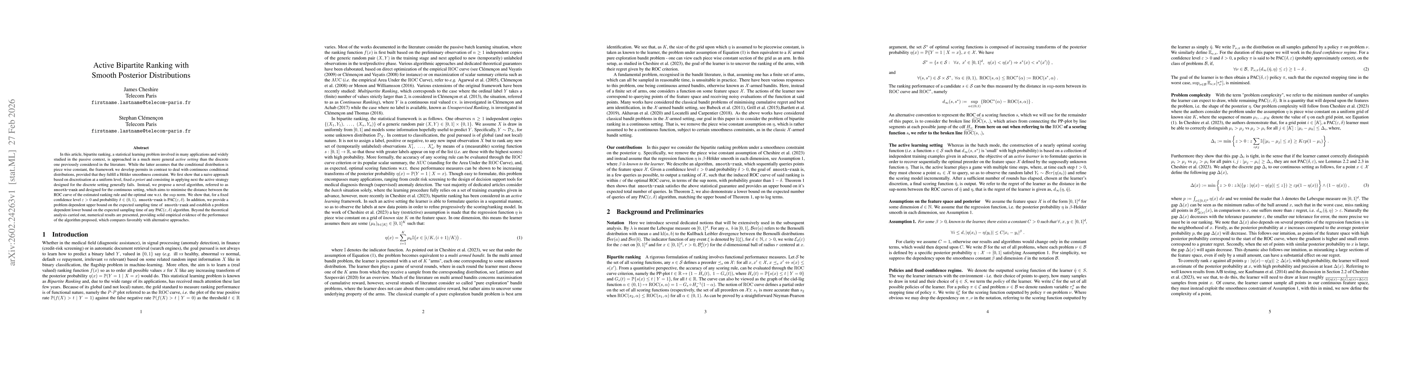 Thumbnail for Active Bipartite Ranking with Smooth Posterior Distributions