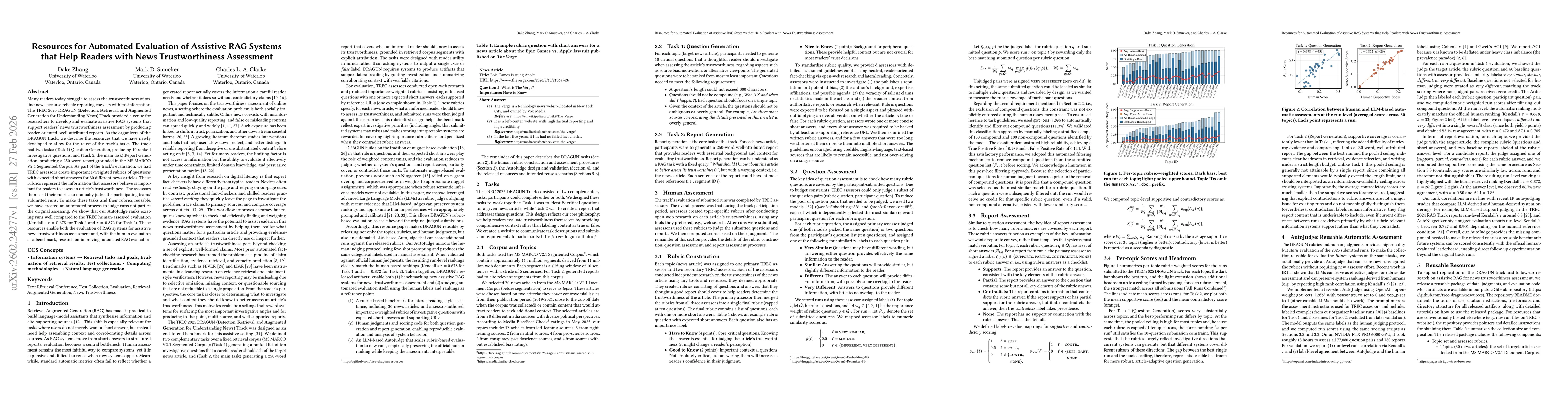 Thumbnail for Resources for Automated Evaluation of Assistive RAG Systems that Help Readers with News Trustworthiness Assessment