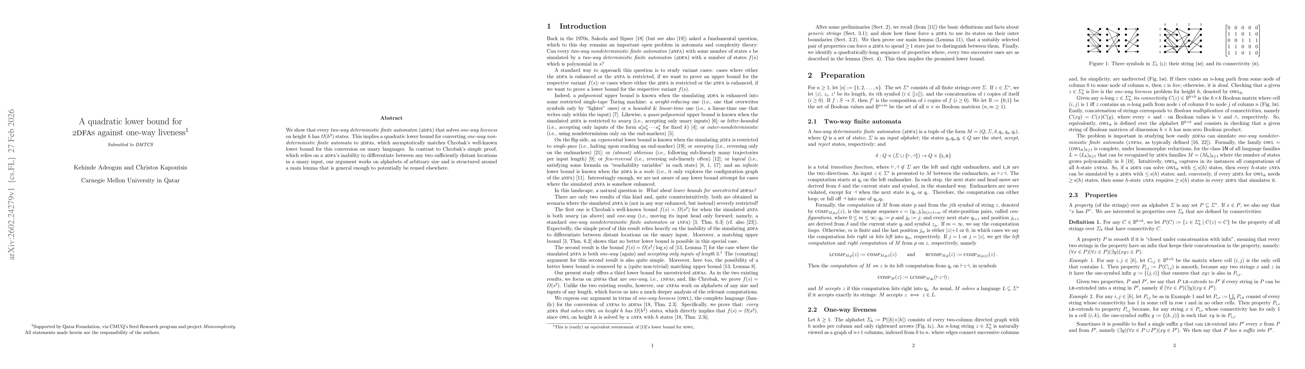 Thumbnail for A quadratic lower bound for 2DFAs against one-way liveness