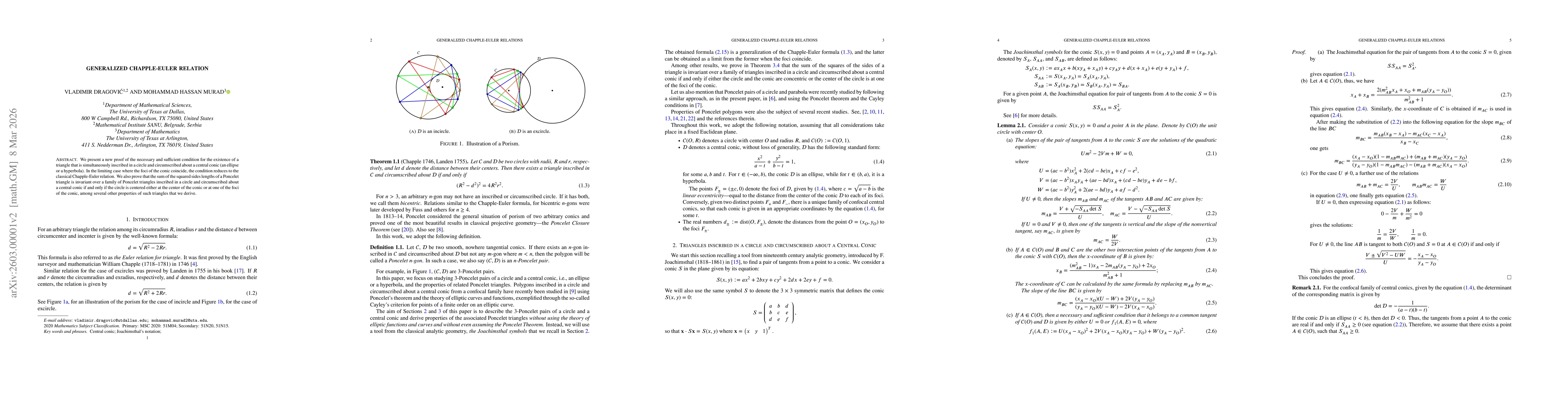 Thumbnail for Generalized Chapple-Euler Relation