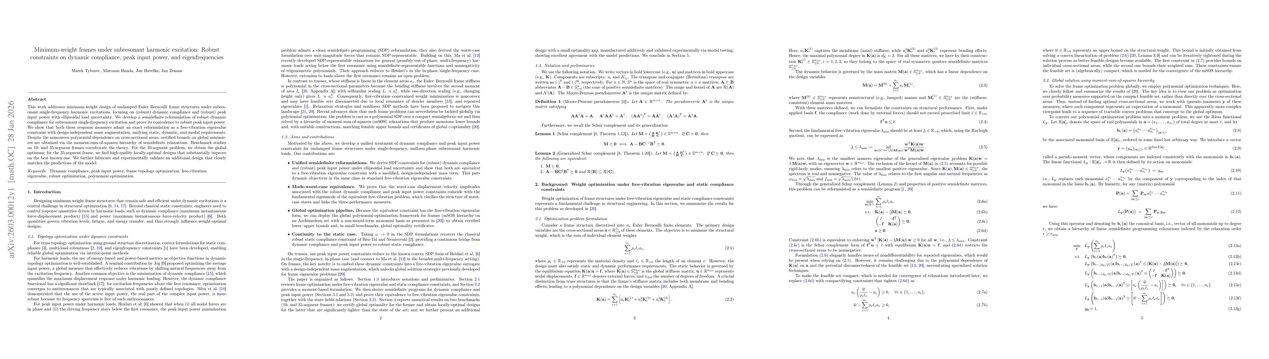 Thumbnail for Minimum-weight frames under subresonant harmonic excitation: Robust constraints on dynamic compliance, peak input power, and eigenfrequencies