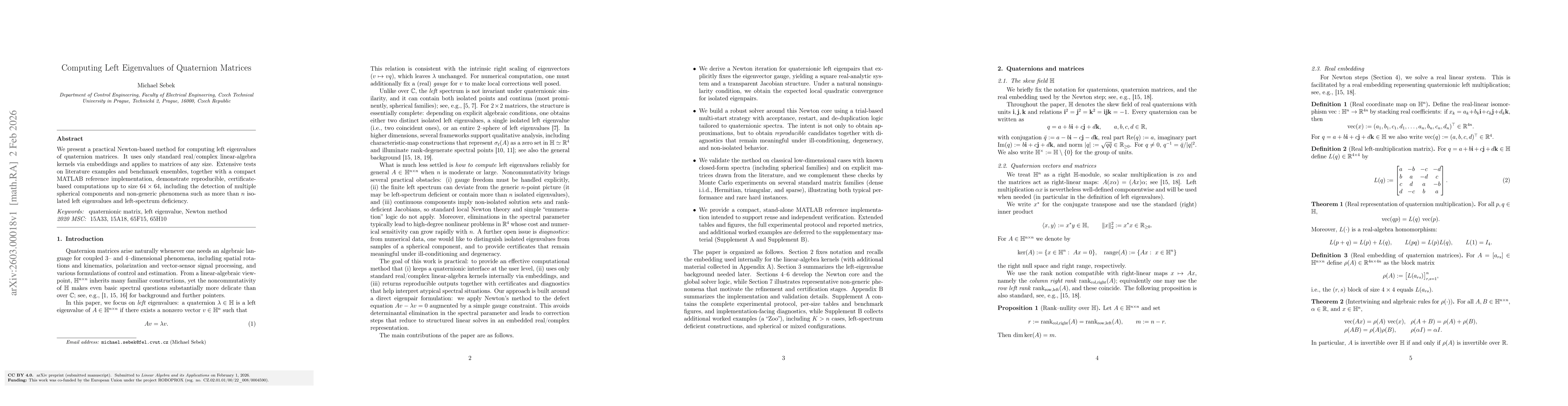 Thumbnail for Computing Left Eigenvalues of Quaternion Matrices