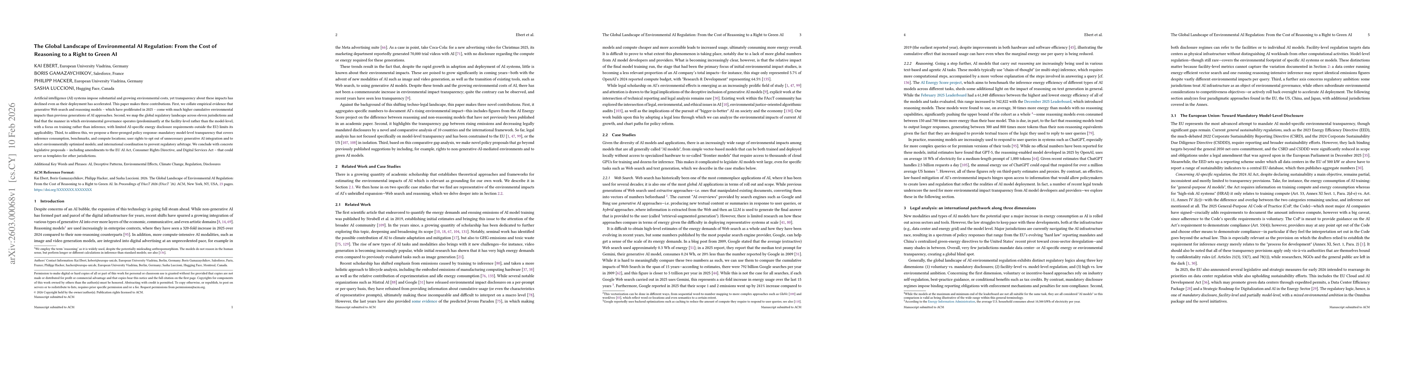 Thumbnail for The Global Landscape of Environmental AI Regulation: From the Cost of Reasoning to a Right to Green AI