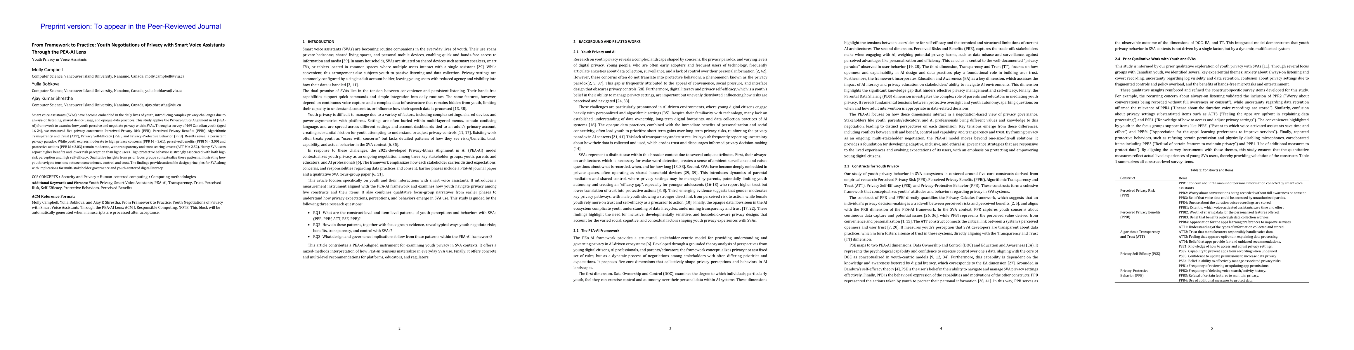 Thumbnail for From Framework to Practice: Youth Negotiations of Privacy with Smart Voice Assistants Through the PEA-AI Lens