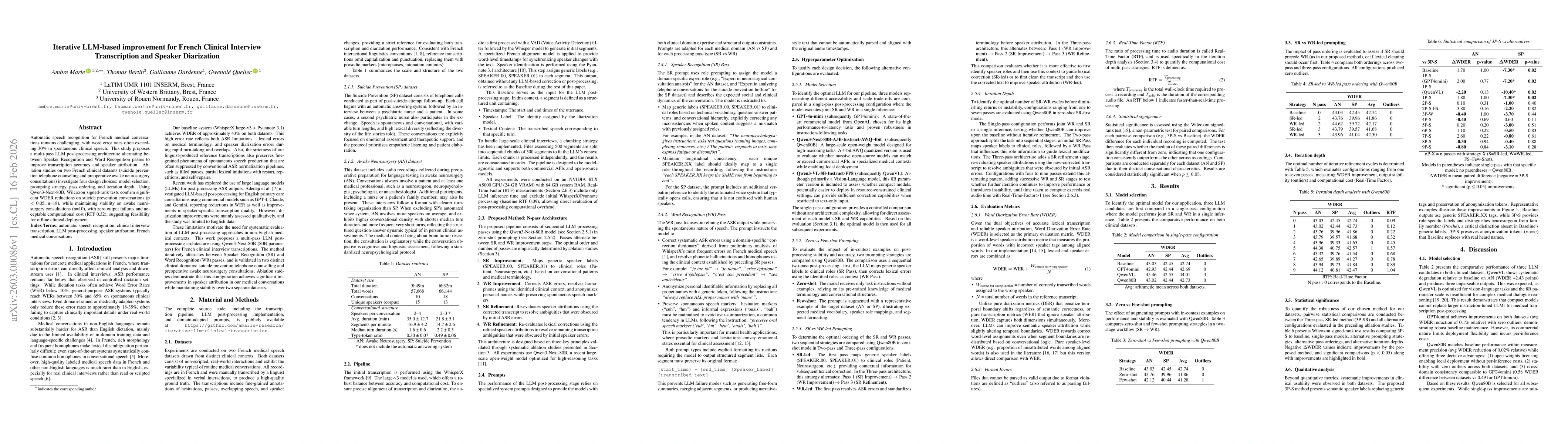 Thumbnail for Iterative LLM-based improvement for French Clinical Interview Transcription and Speaker Diarization