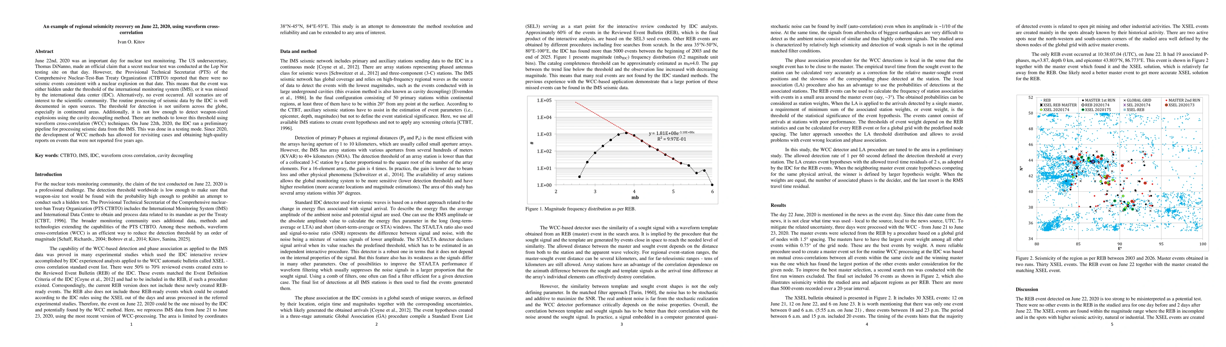 Thumbnail for An example of regional seismicity recovery on June 22, 2020, using waveform cross-correlation