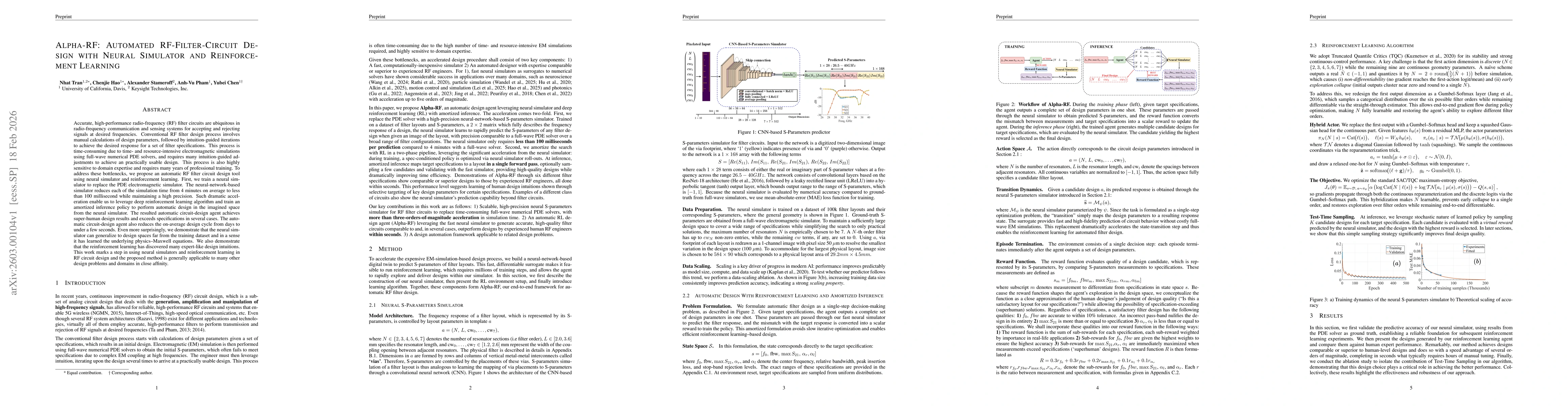 Thumbnail for Alpha-RF: Automated RF-Filter-Circuit Design with Neural Simulator and Reinforcement Learning