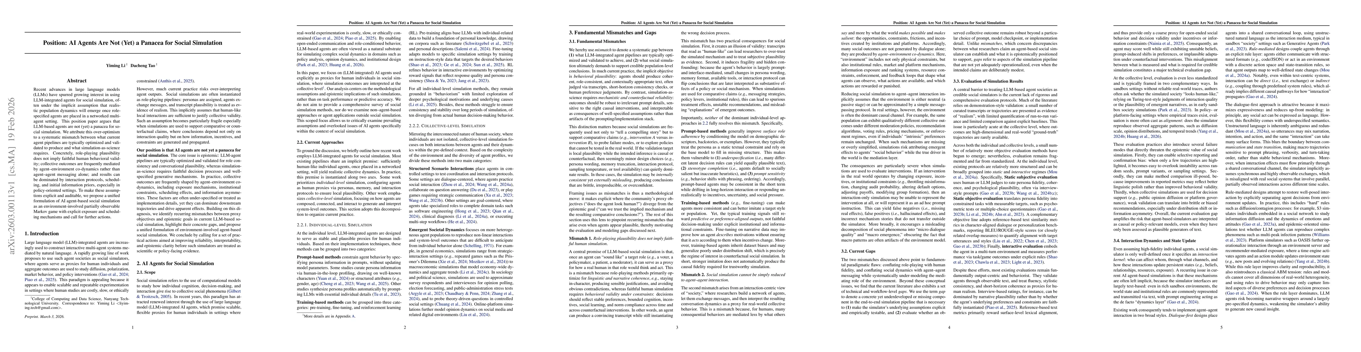 Thumbnail for Position: AI Agents Are Not (Yet) a Panacea for Social Simulation