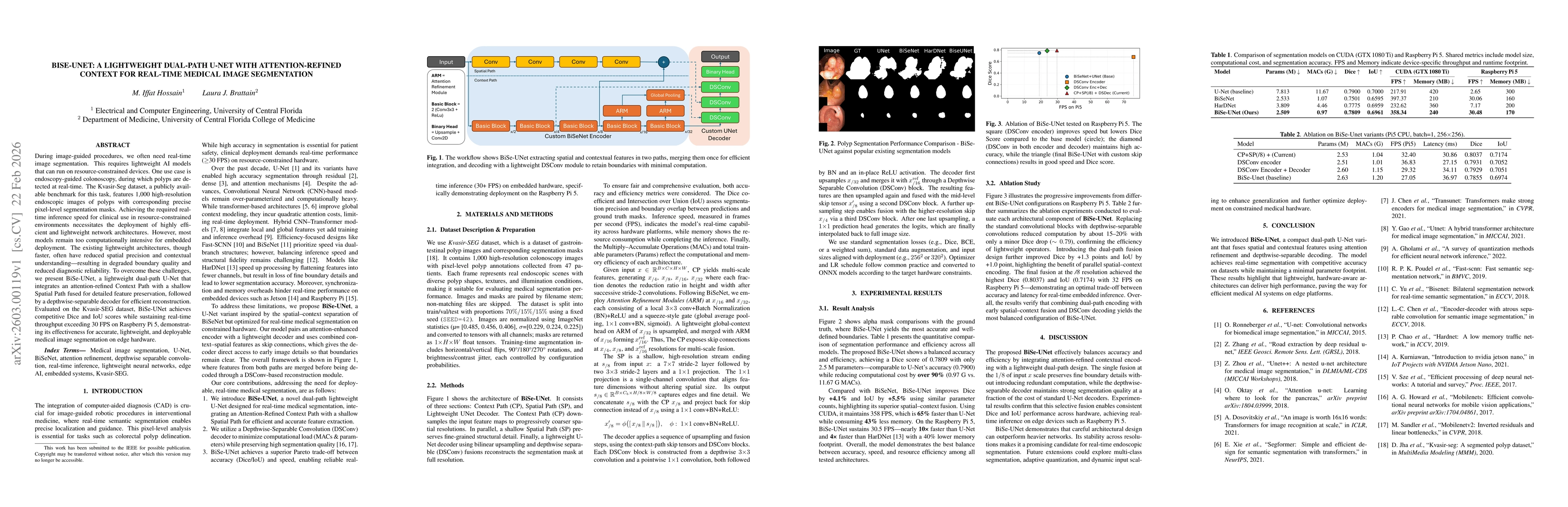 Thumbnail for BiSe-Unet: A Lightweight Dual-path U-Net with Attention-refined Context for Real-time Medical Image Segmentation