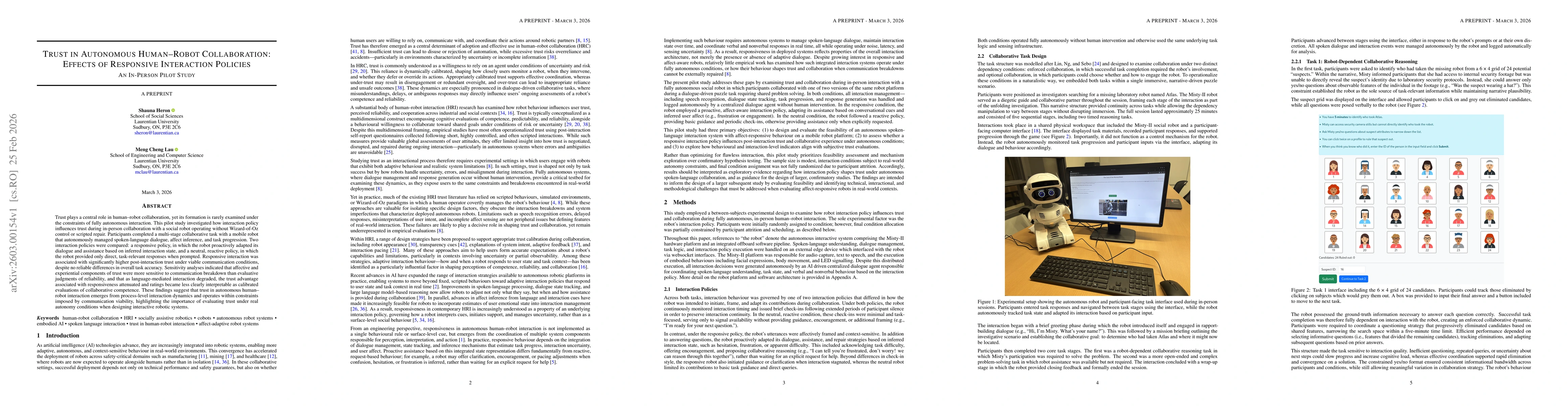 Thumbnail for Trust in Autonomous Human--Robot Collaboration: Effects of Responsive Interaction Policies