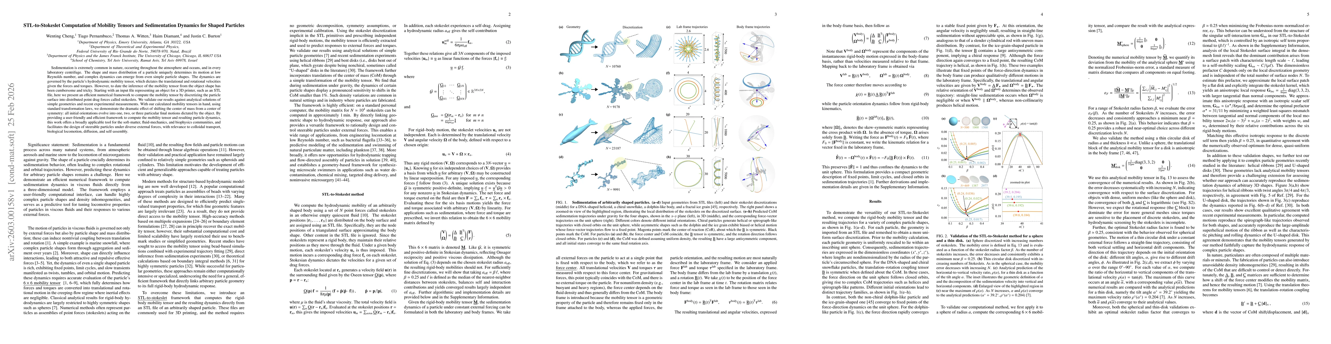 Thumbnail for STL-to-Stokeslet Computation of Mobility Tensors and Sedimentation Dynamics for Shaped Particles