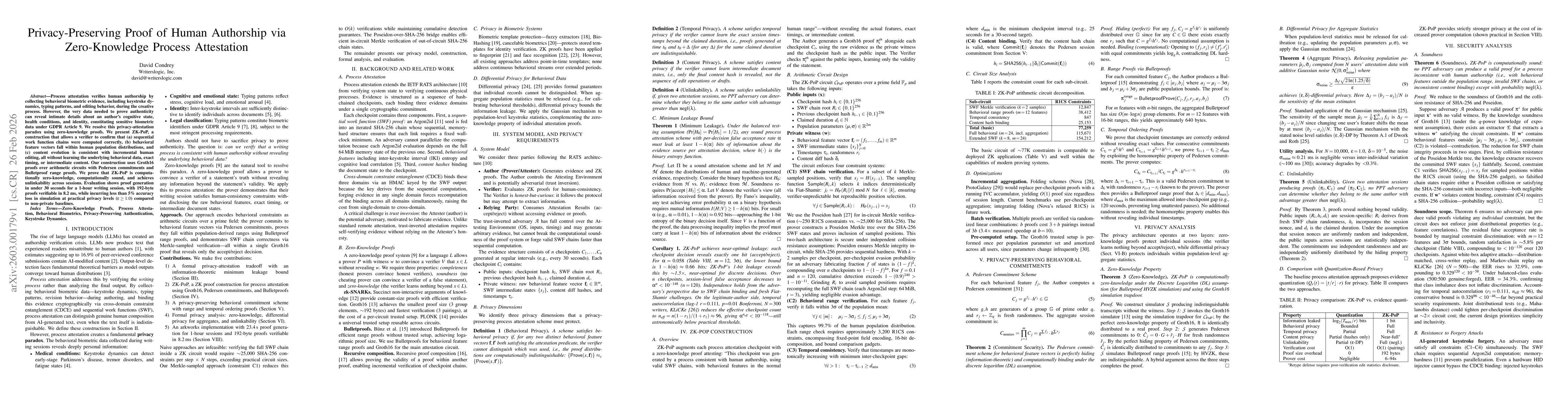 Thumbnail for Privacy-Preserving Proof of Human Authorship via Zero-Knowledge Process Attestation