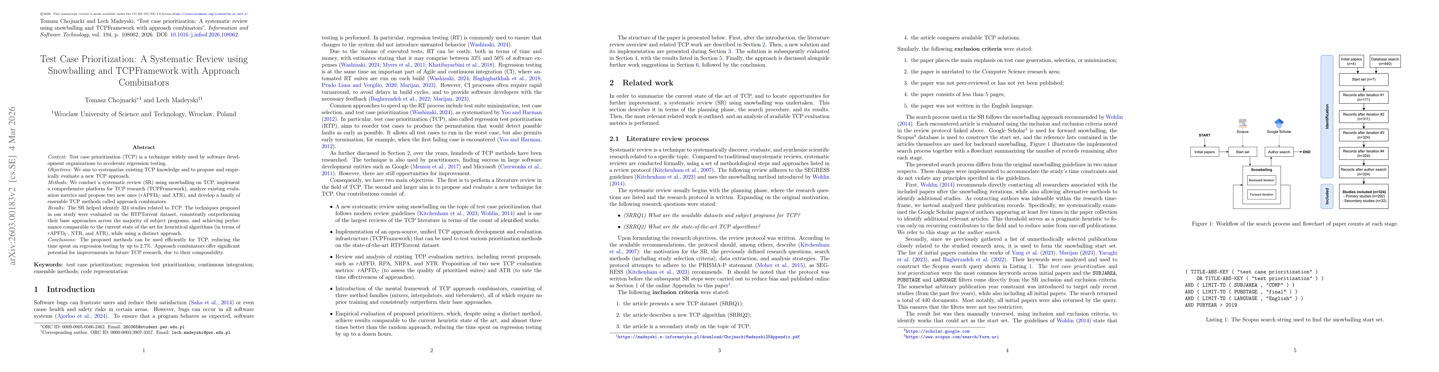 Thumbnail for Test Case Prioritization: A Snowballing Literature Review and TCPFramework with Approach Combinators